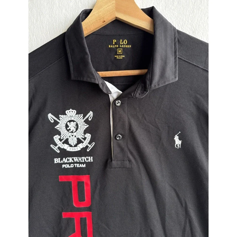 Polo Ralph Lauren BlackWatch Polo Team Shirt Men's Medium Black PRL15 Crest